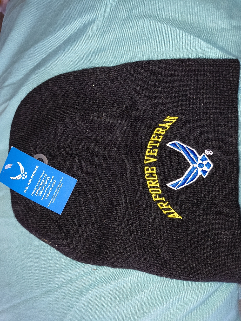 Air Force Veteran Embroidered Black Knit Beanie